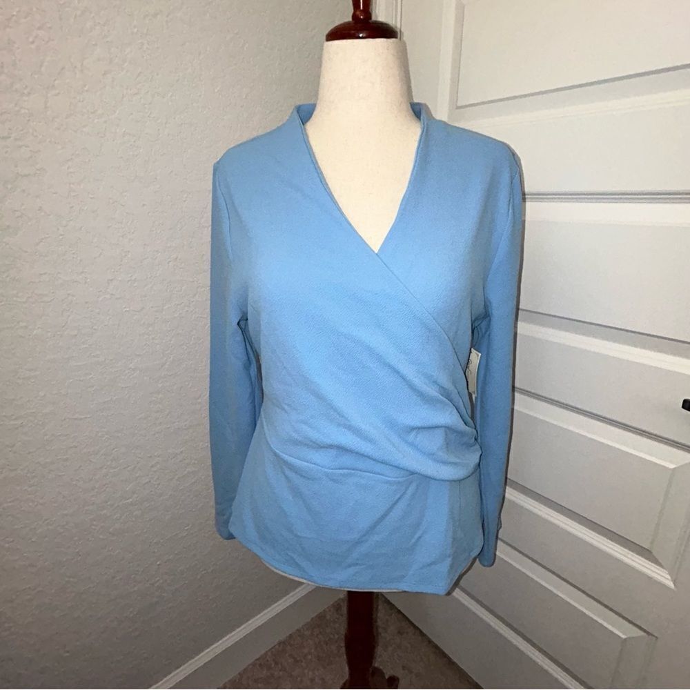 New, Maison Jules Faux Wrap Long Sleeve Textured Blouse Shirt Top
